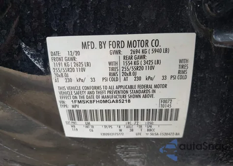 2021 Ford Explorer Limited z USA, uszkodzony, nr VIN 1FMSK8FH0MGA85218